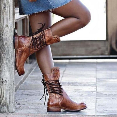 Aubrey | Vintage Lace-Up Leather Ankle Boots