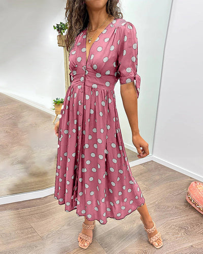 Polka Dot Button Front Midi Dress
