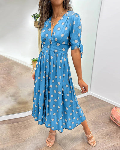 Polka Dot Button Front Midi Dress