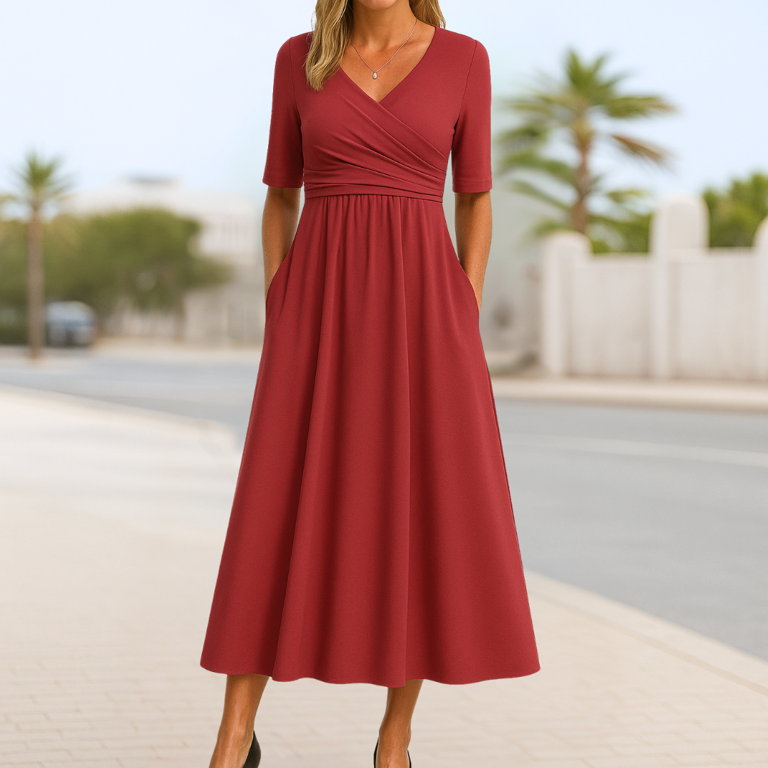 Mabel | Elegant V-Neck Midi Dress