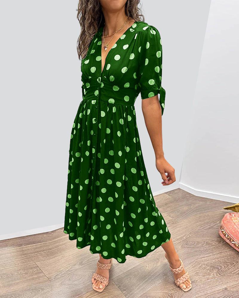 Polka Dot Button Front Midi Dress