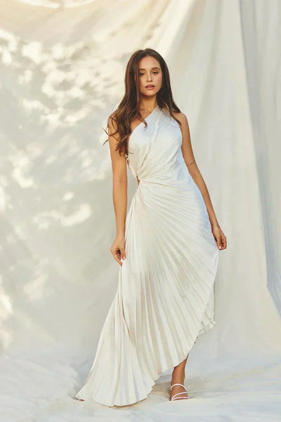 Chelsea - Elegant pleated one-shoulder midi dress