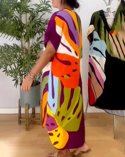 Oversized Abstract Print Midi Dress