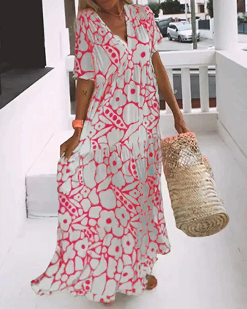 Casual V-neck patterned dress