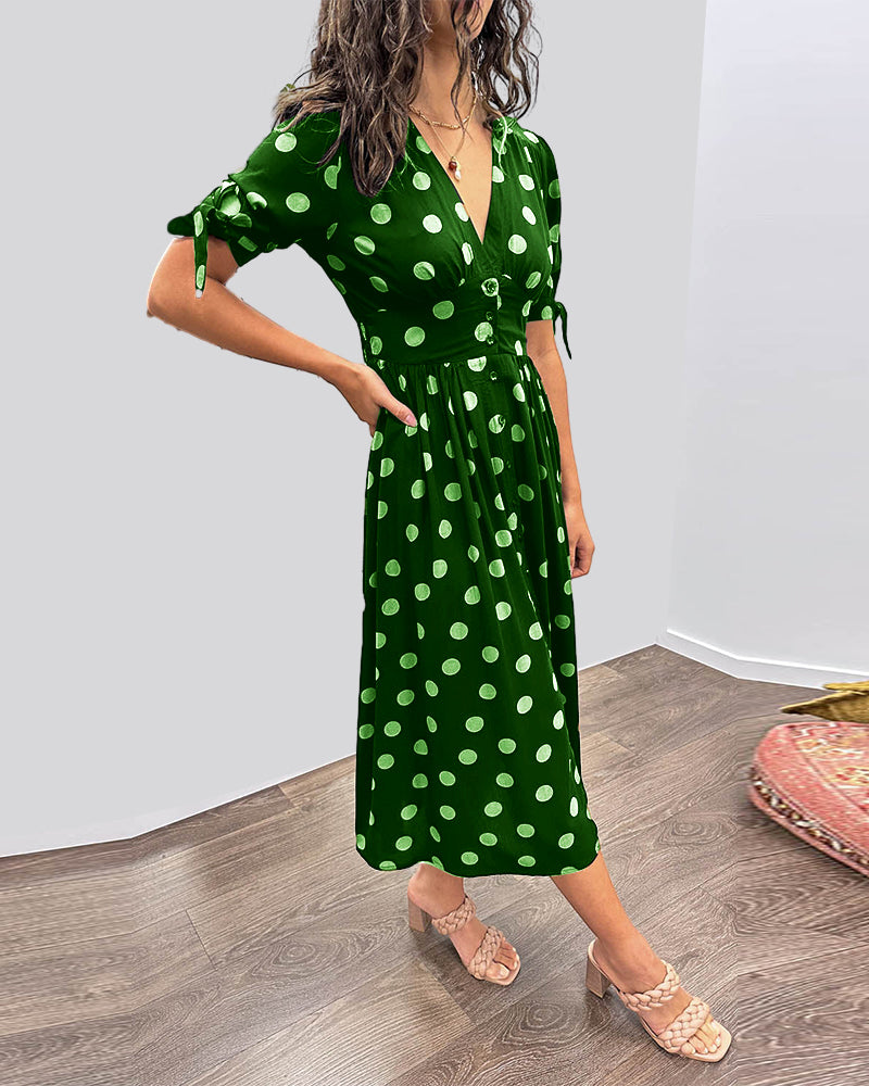 Polka Dot Button Front Midi Dress