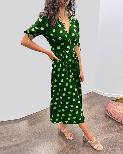 Polka Dot Button Front Midi Dress