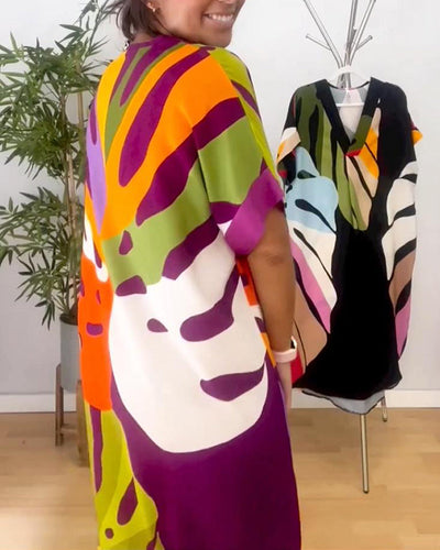 Oversized Abstract Print Midi Dress