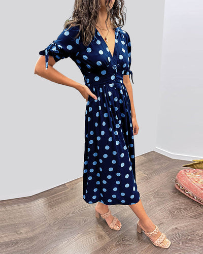 Polka Dot Button Front Midi Dress