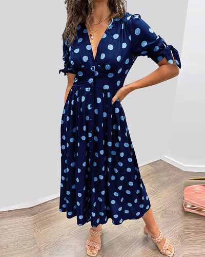 Polka Dot Button Front Midi Dress