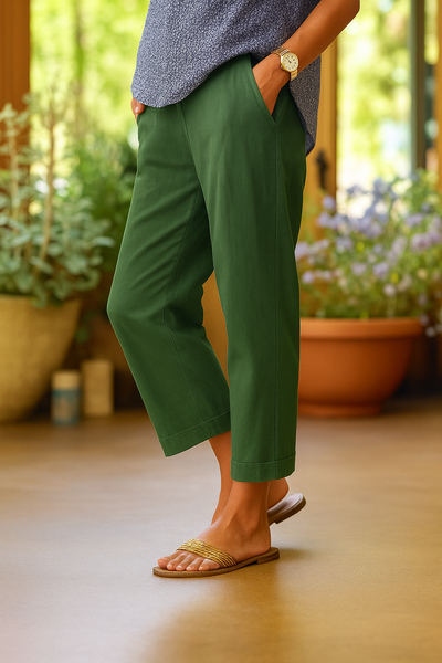 Linen Blend Cropped Trousers