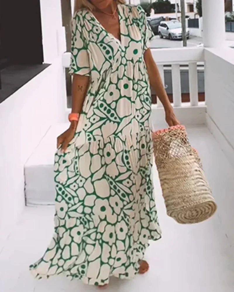 Casual V-neck patterned dress