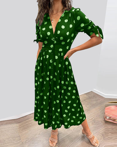 Polka Dot Button Front Midi Dress
