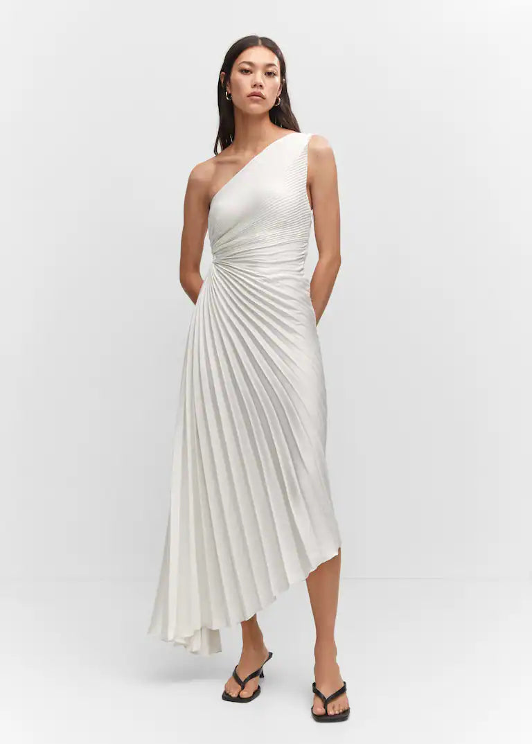 Chelsea - Elegant pleated one-shoulder midi dress