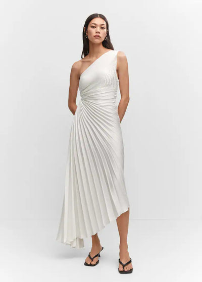 Chelsea - Elegant pleated one-shoulder midi dress