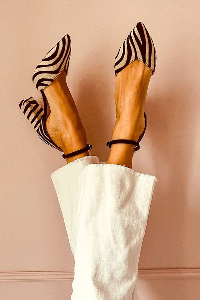 Valentina™ | Zebra Pattern Mid-Heel Sandals