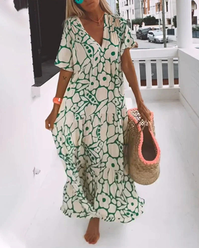 Casual V-neck patterned dress