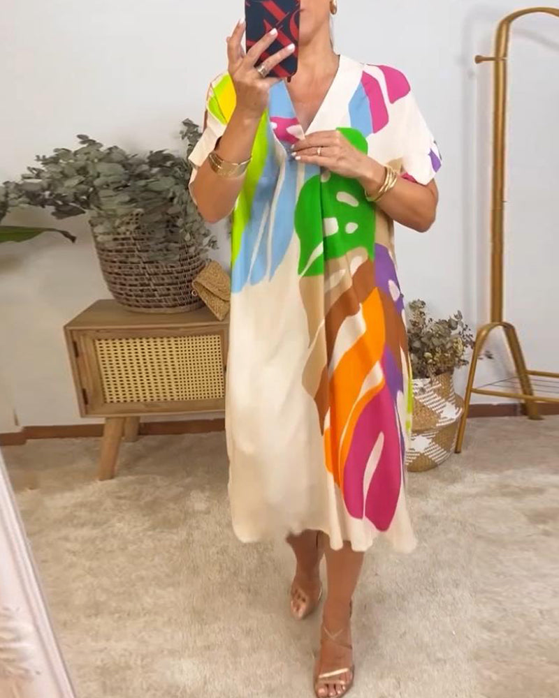 Oversized Abstract Print Midi Dress