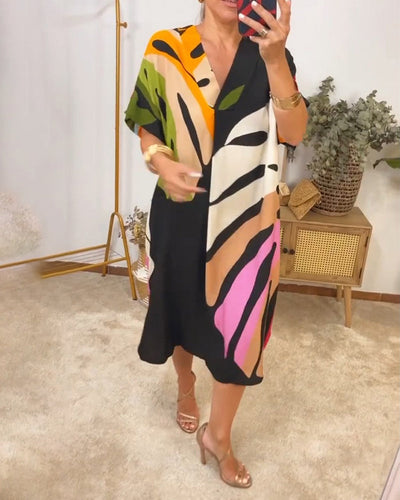 Oversized Abstract Print Midi Dress