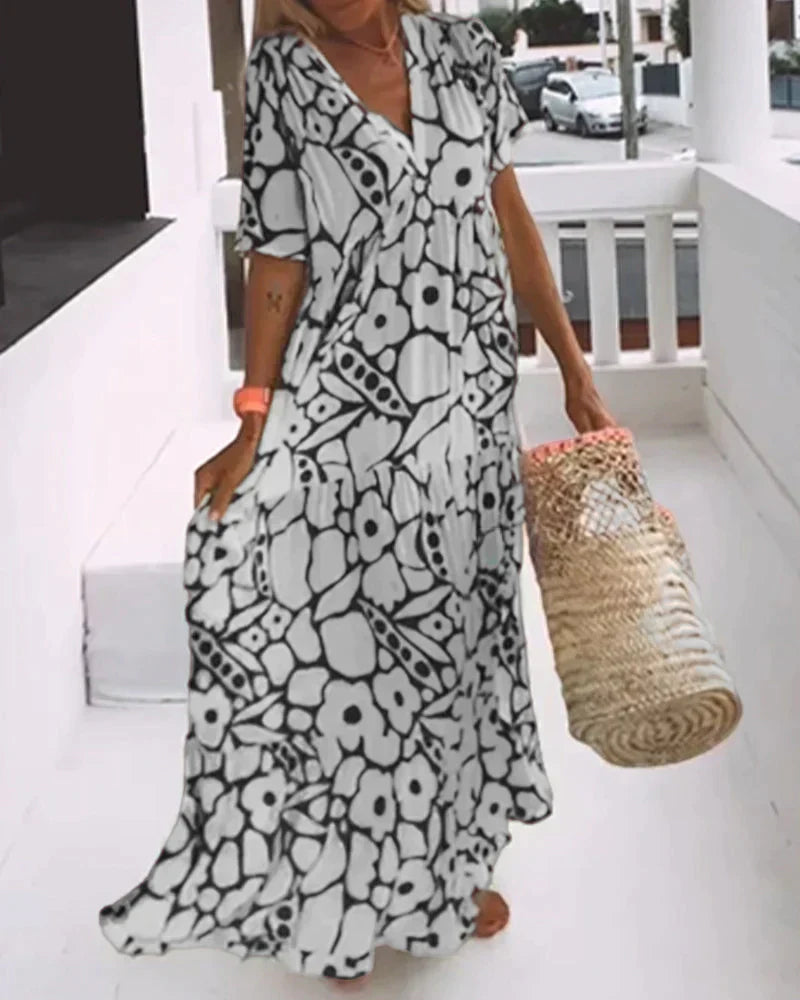 Casual V-neck patterned dress