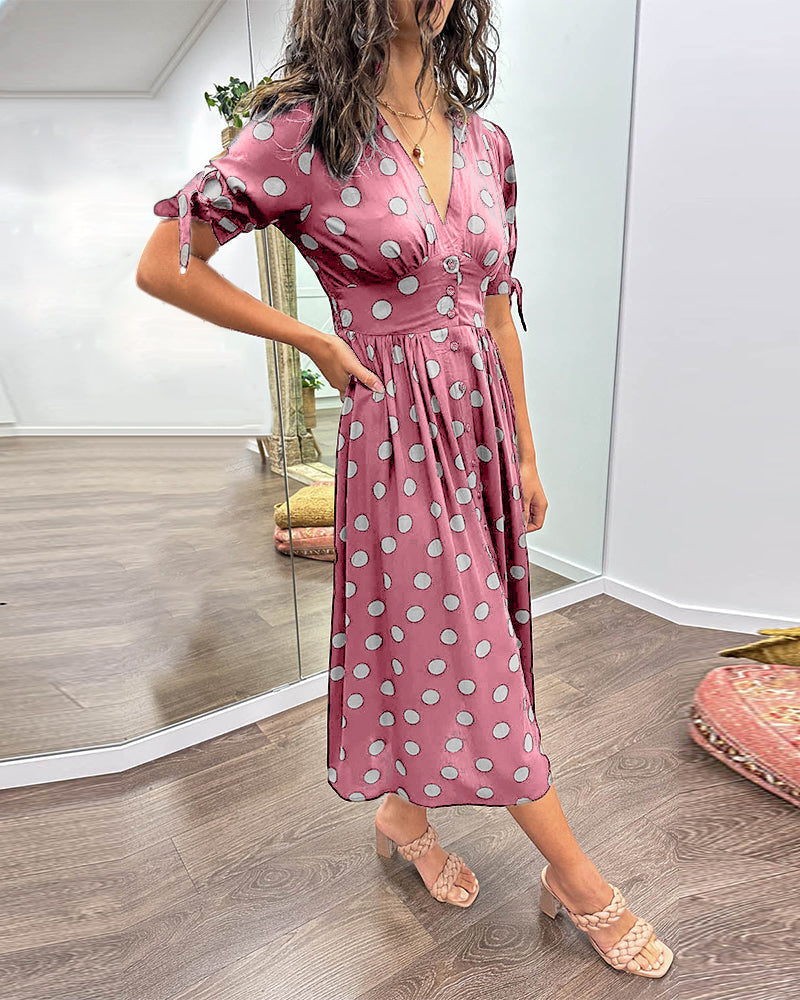 Polka Dot Button Front Midi Dress