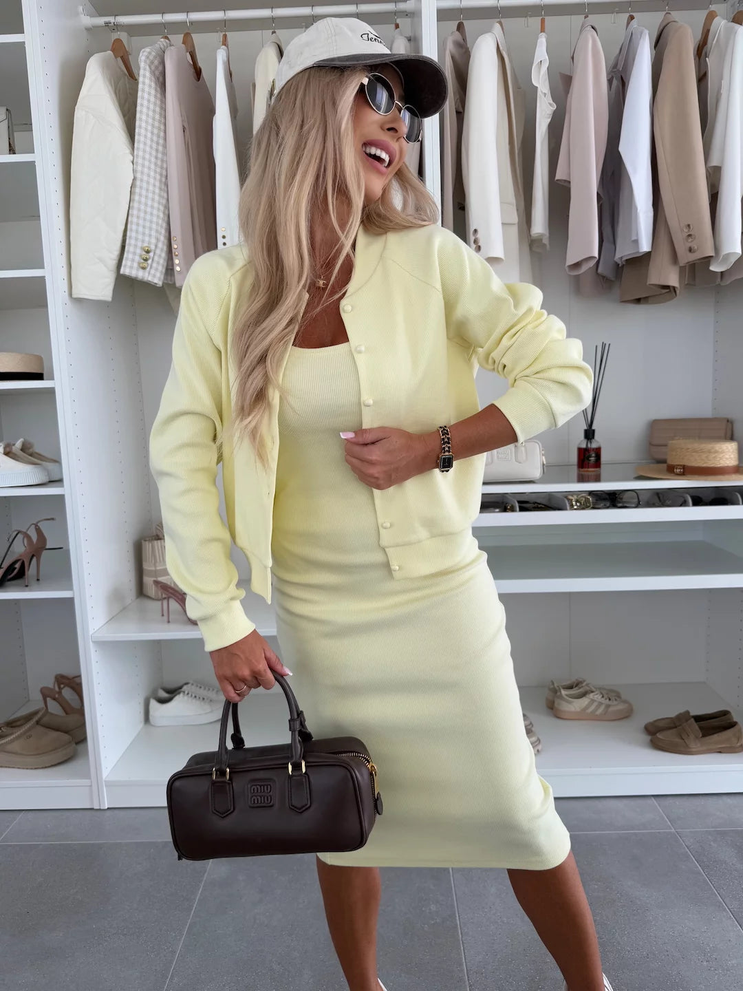 Cyrille™ | Elegant midi dress and bomber jacket combo