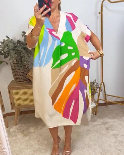 Oversized Abstract Print Midi Dress