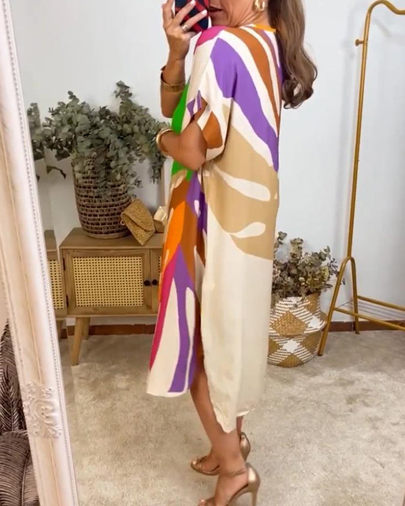 Oversized Abstract Print Midi Dress