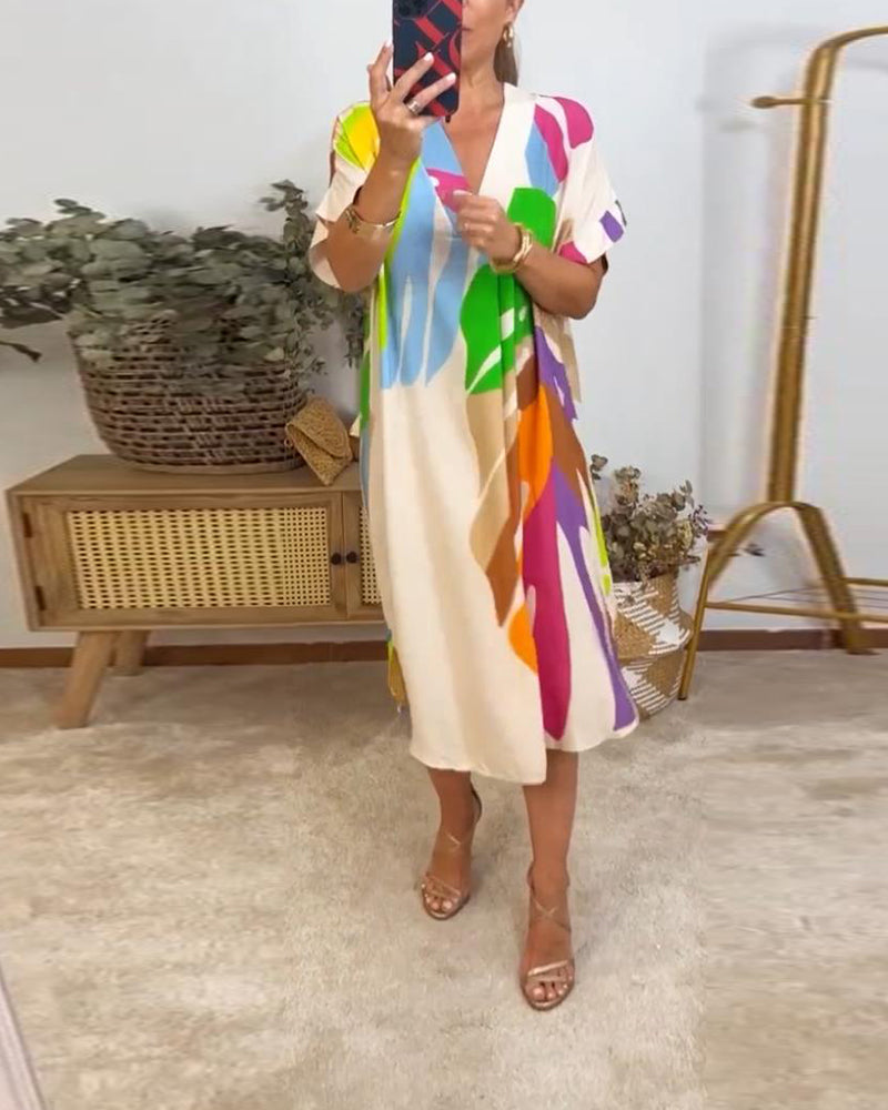 Oversized Abstract Print Midi Dress