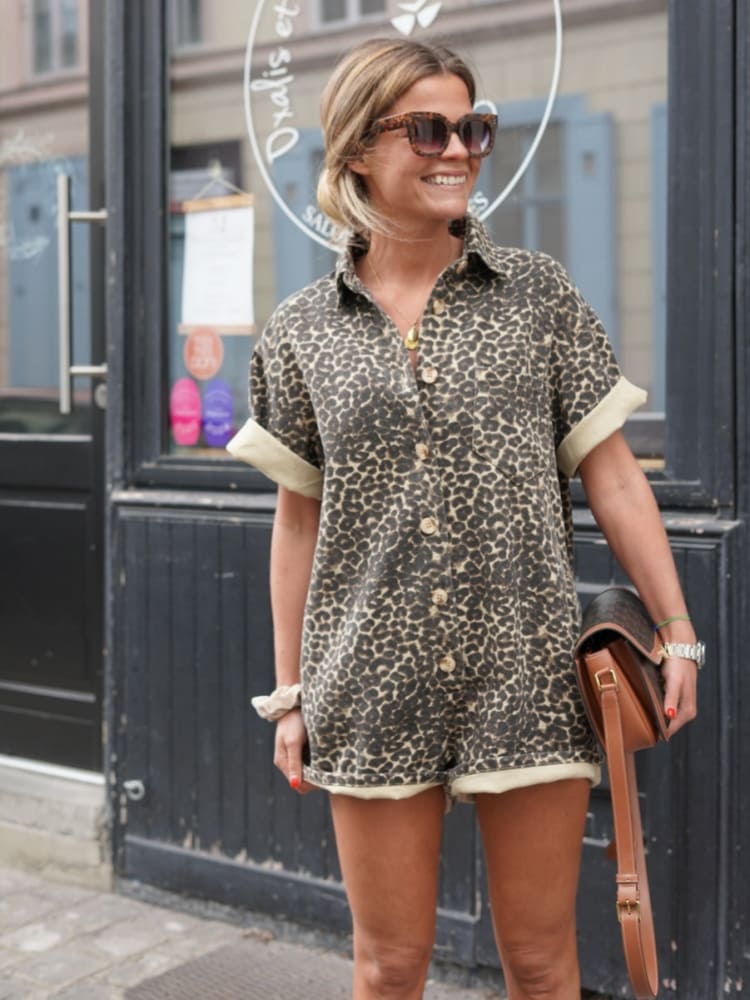 Bianca™ | Leopard print shirt jumpsuit