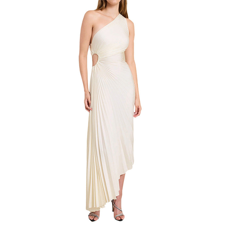 Chelsea - Elegant pleated one-shoulder midi dress