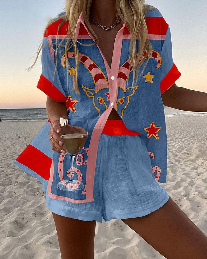 Emma | Graphic Print Shirt and Shorts Set