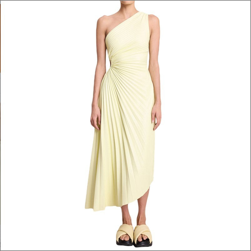 Chelsea - Elegant pleated one-shoulder midi dress