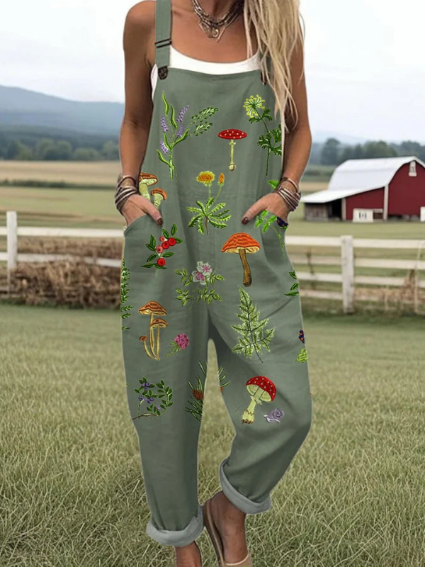 Ashley | Boho Mushroom Print Overalls