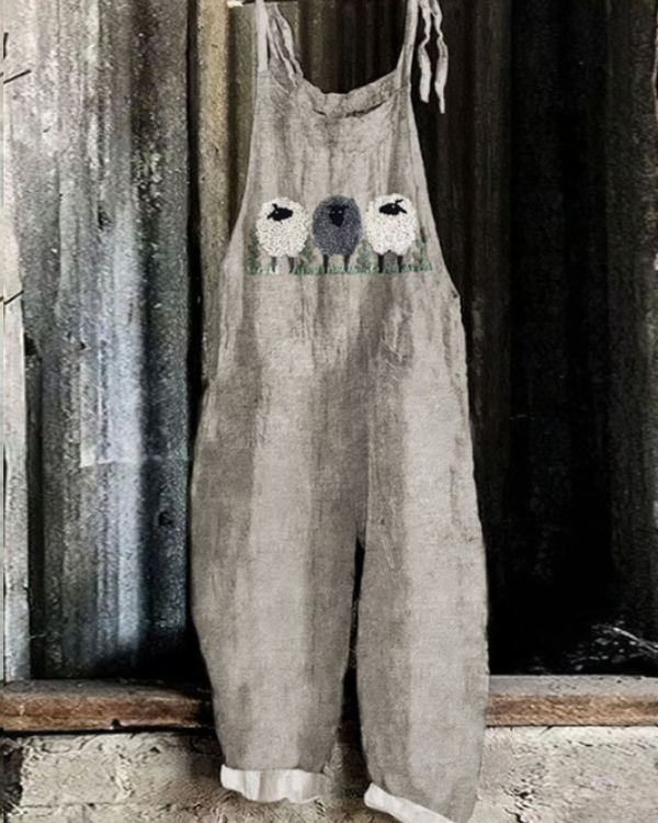 Macie | Sheep Print Overalls