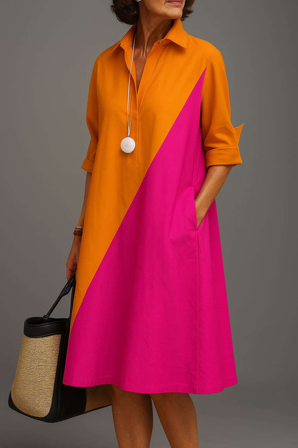 Camilla | Elegant Colour Block Shirt Dress