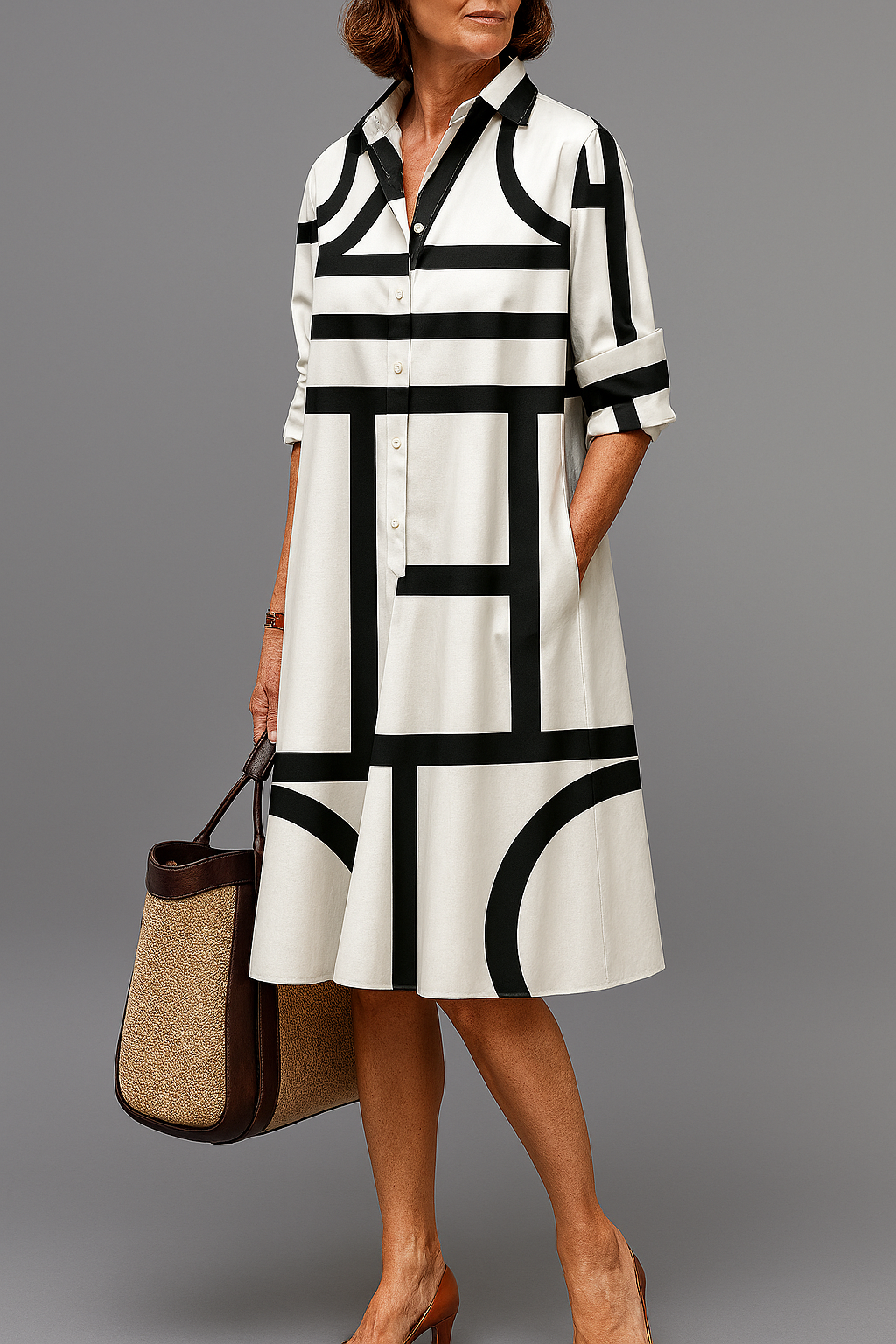 Heidi | Elegant Geometric Print Shirt Dress