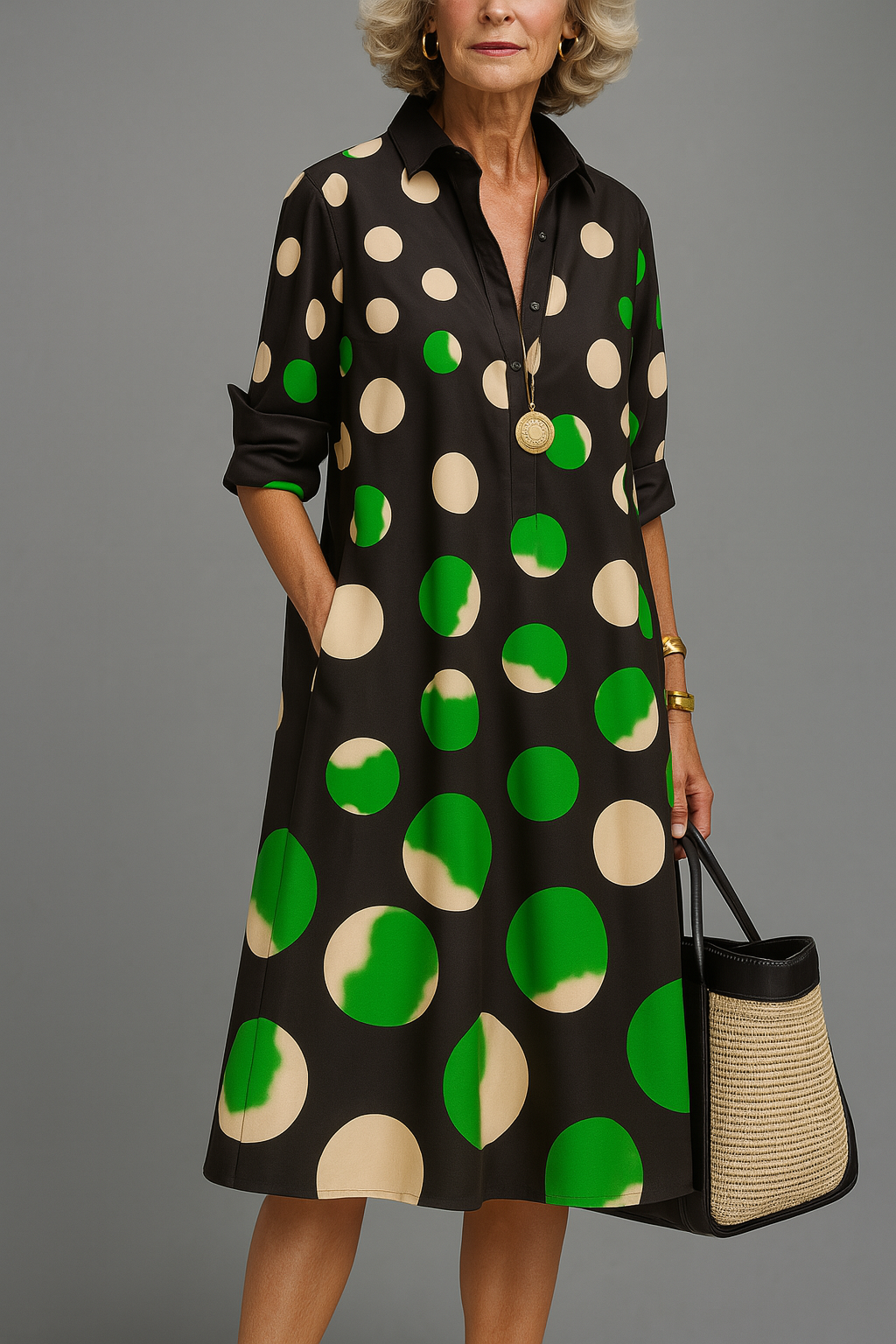 Regina | Elegant Polka Dot Shirt Dress