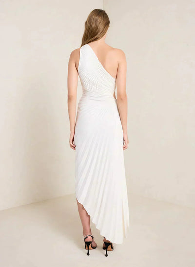 Chelsea - Elegant pleated one-shoulder midi dress