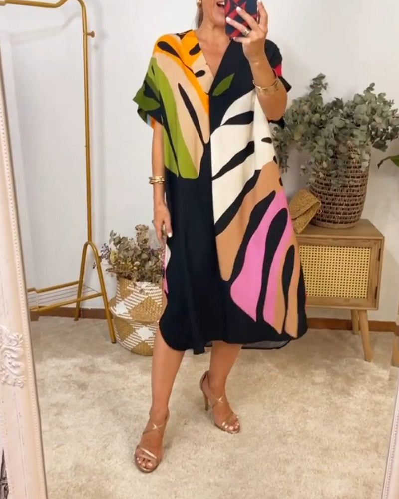 Oversized Abstract Print Midi Dress