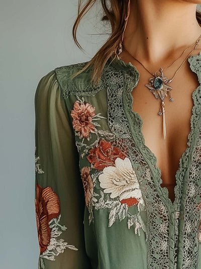 Esther | Sheer Embroidered Lace Blouse