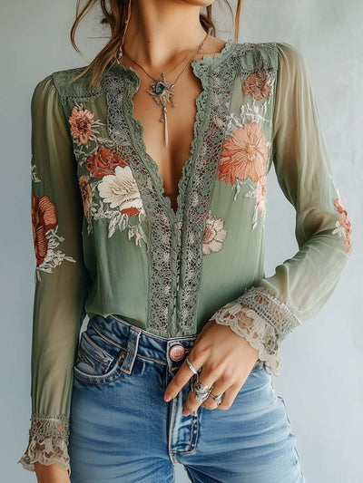 Esther | Sheer Embroidered Lace Blouse