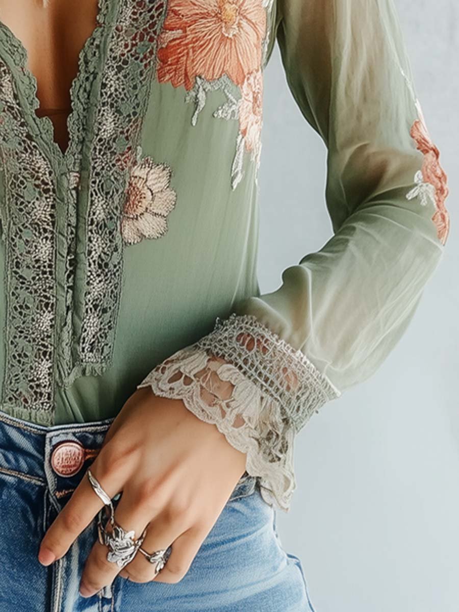 Esther | Sheer Embroidered Lace Blouse