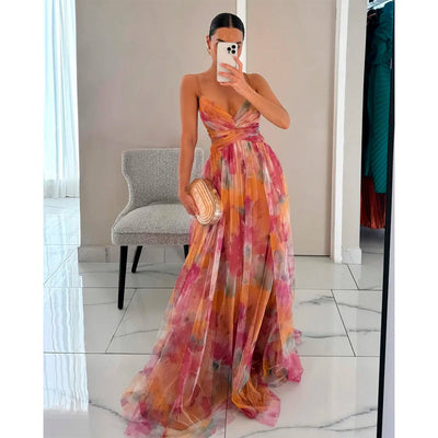 Elegant Floral Chiffon Maxi