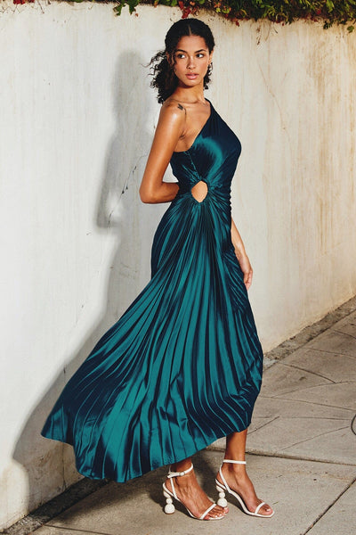 Chelsea - Elegant pleated one-shoulder midi dress