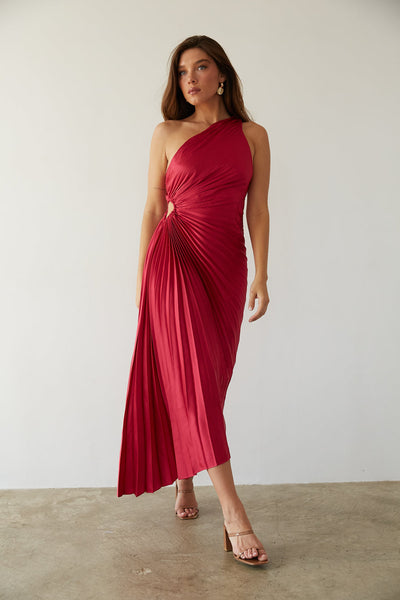 Chelsea - Elegant pleated one-shoulder midi dress