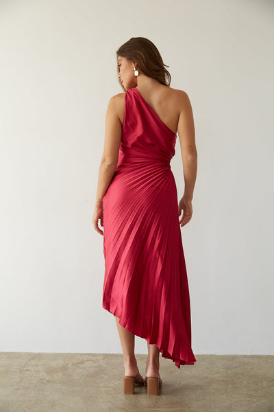 Chelsea - Elegant pleated one-shoulder midi dress